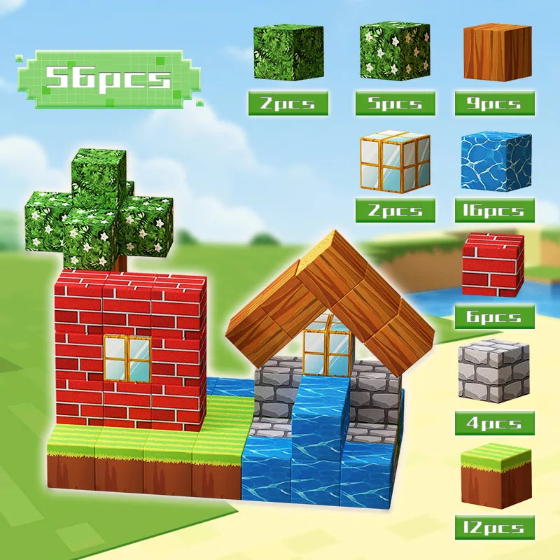 100pcs Magnetic Blocks Mine World Magnetic construction set For Girl Children toys Age 3+ DIY Stem Montessori Sensory Toy