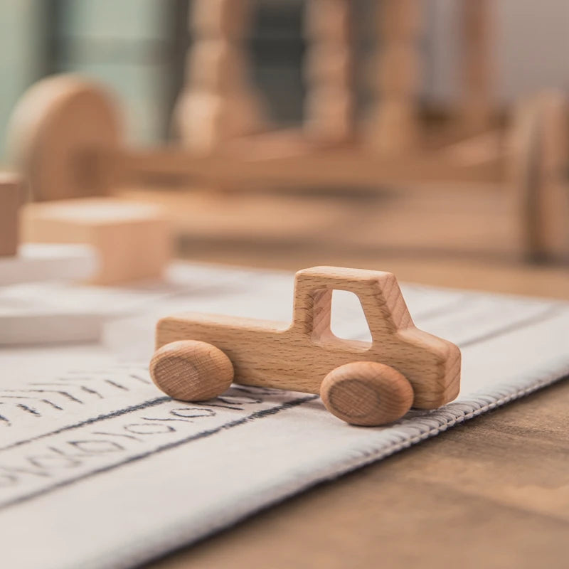 Baby BPA Free Silicone Car Ambulance Toys Wooden Cartoon Bus Teether Educational Montessori Toys For Children Teething Baby Toys