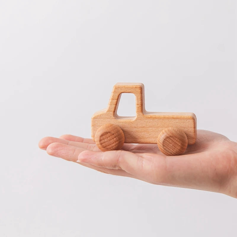Baby BPA Free Silicone Car Ambulance Toys Wooden Cartoon Bus Teether Educational Montessori Toys For Children Teething Baby Toys