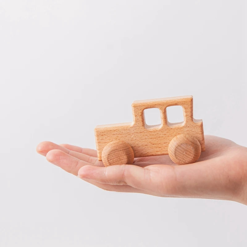 Baby BPA Free Silicone Car Ambulance Toys Wooden Cartoon Bus Teether Educational Montessori Toys For Children Teething Baby Toys