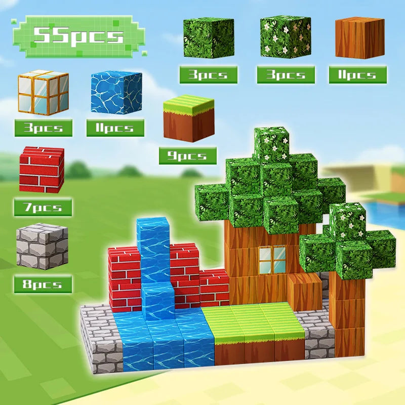 100pcs Magnetic Blocks Mine World Magnetic construction set For Girl Children toys Age 3+ DIY Stem Montessori Sensory Toy