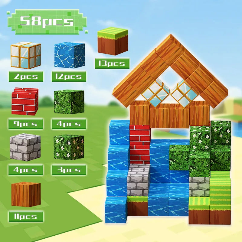 100pcs Magnetic Blocks Mine World Magnetic construction set For Girl Children toys Age 3+ DIY Stem Montessori Sensory Toy