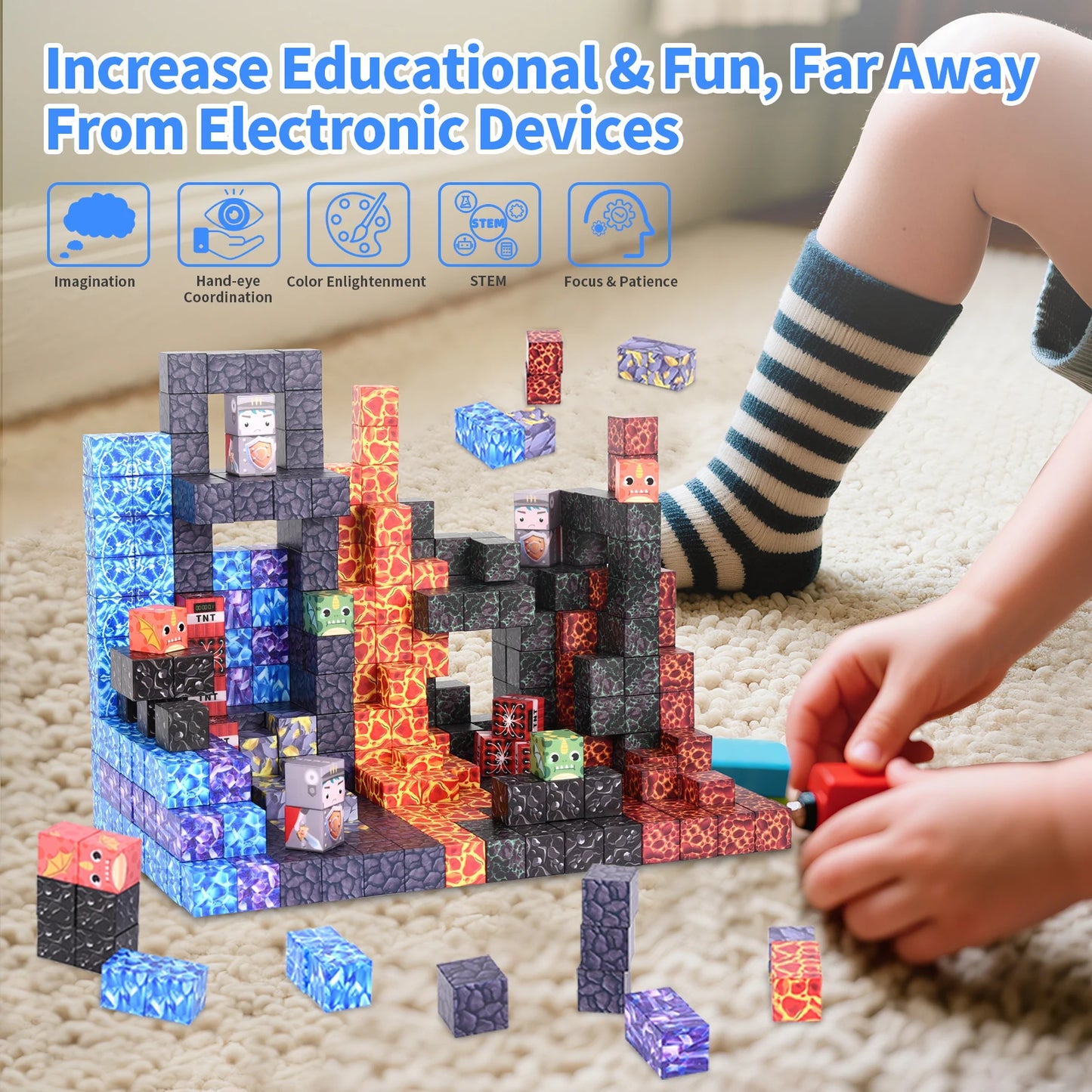 1pc Random 100-PCS 2025 Magnetic Blocks. Vivid colors, free building for STEM-building-play skills. A quality holiday gift.
