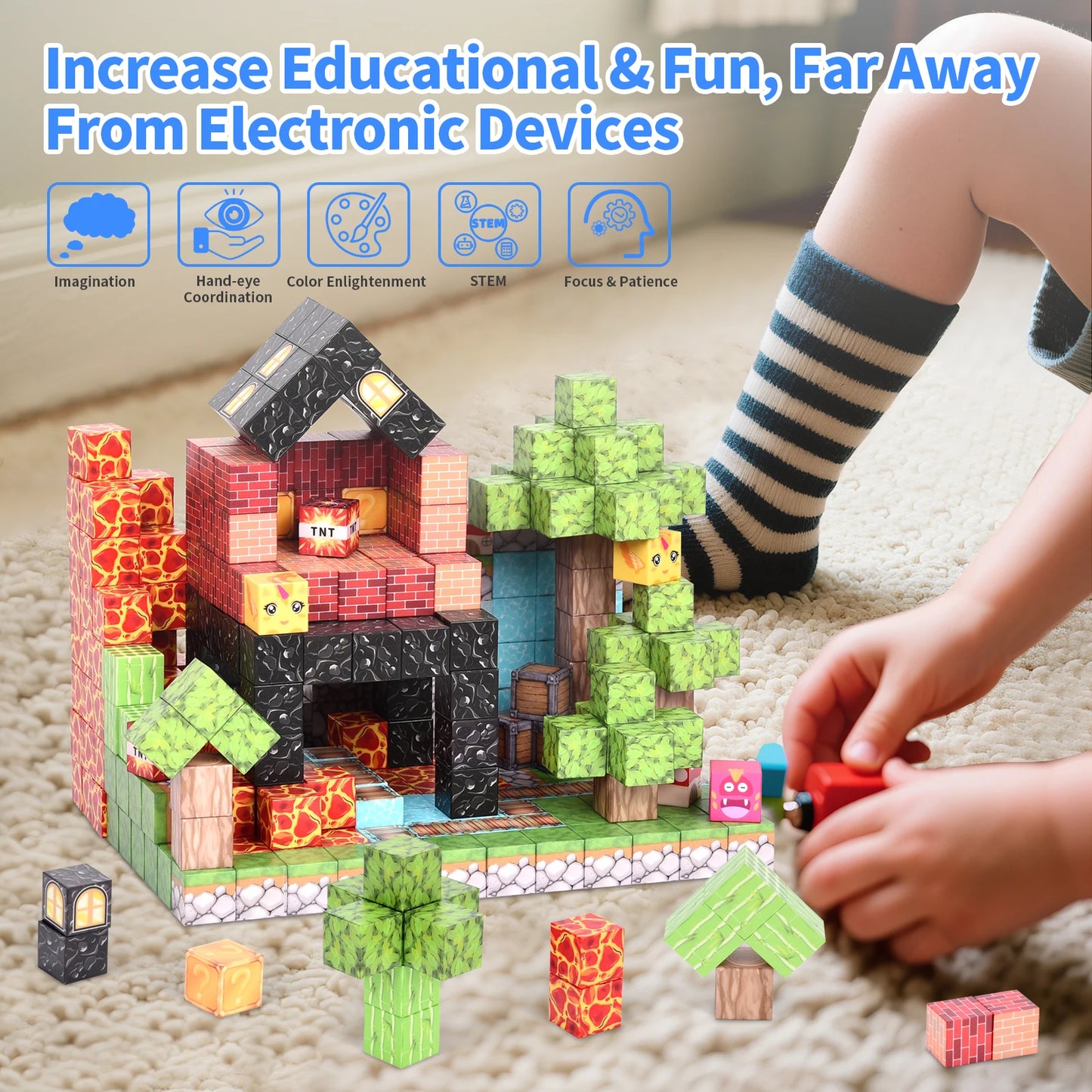 1pc Random 100-PCS 2025 Magnetic Blocks. Vivid colors, free building for STEM-building-play skills. A quality holiday gift.