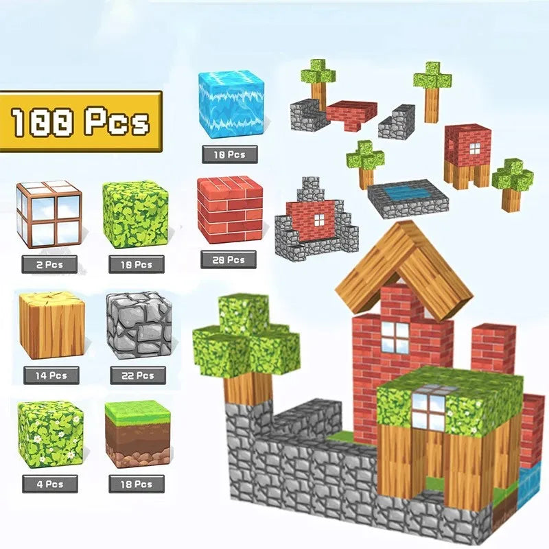 100pcs Magnetic Blocks Mine World Magnetic construction set For Girl Children toys Age 3+ DIY Stem Montessori Sensory Toy