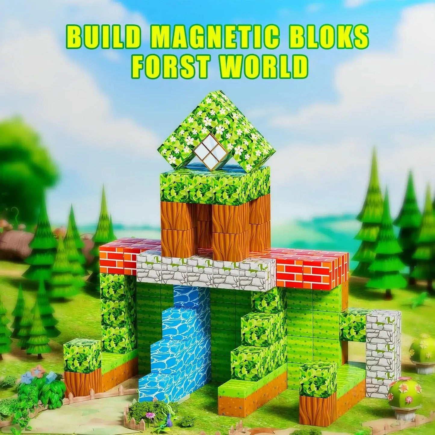100pcs Magnetic Blocks Mine World Magnetic construction set For Girl Children toys Age 3+ DIY Stem Montessori Sensory Toy