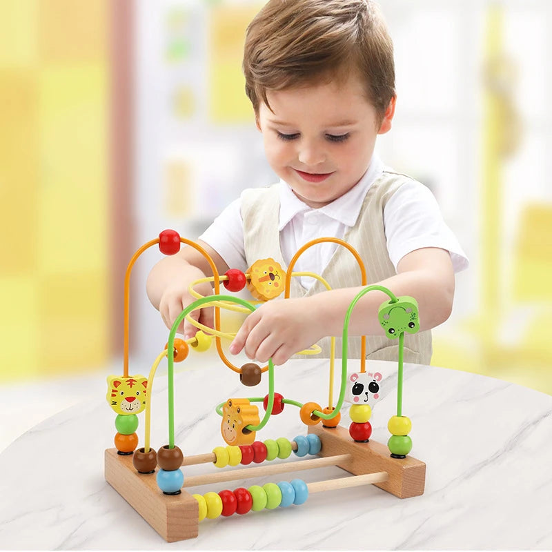 Montessori Baby Toys Wooden Roller Coaster Bead Maze Abacus Math Toys Toddler Early Educational Toys for 1 2 3 Years Kids Gifts