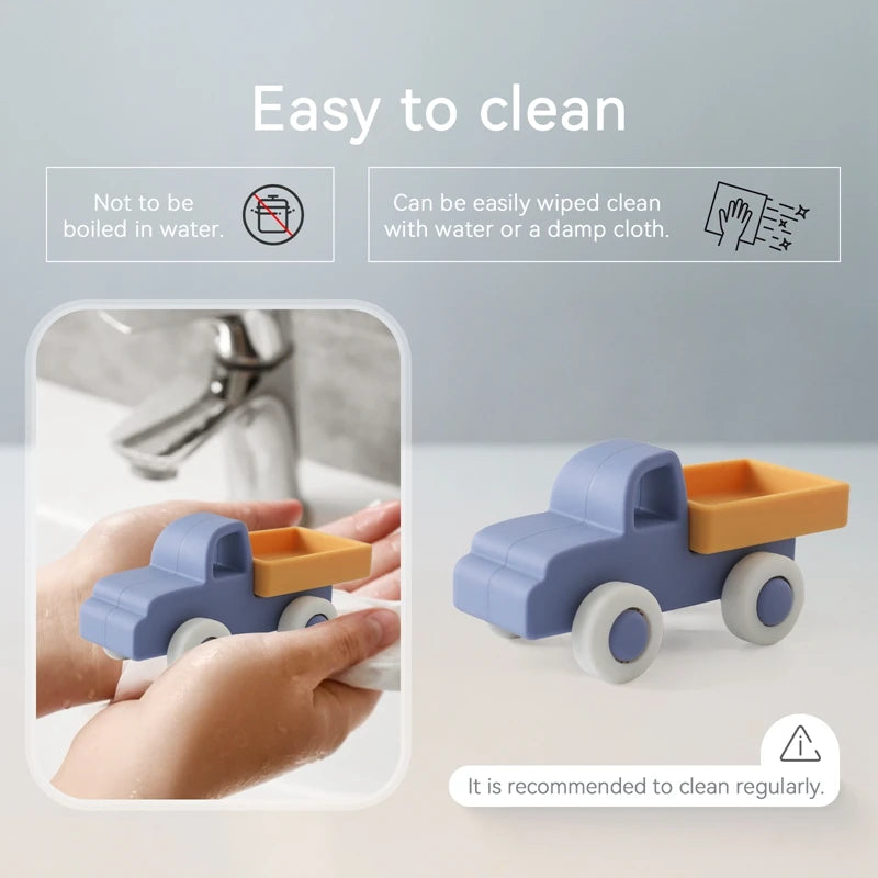 Baby BPA Free Silicone Car Ambulance Toys Wooden Cartoon Bus Teether Educational Montessori Toys For Children Teething Baby Toys