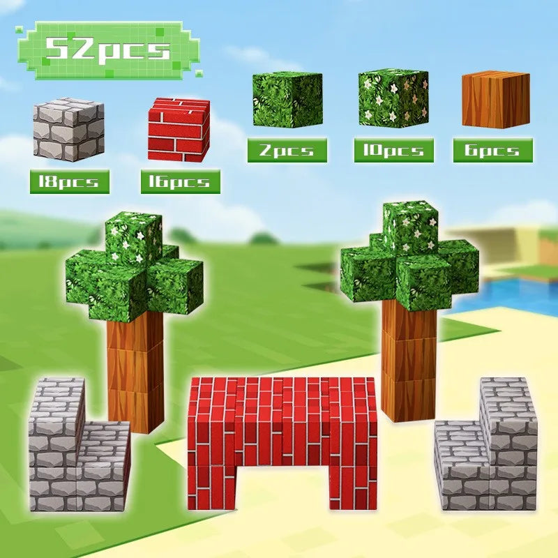 100pcs Magnetic Blocks Mine World Magnetic construction set For Girl Children toys Age 3+ DIY Stem Montessori Sensory Toy