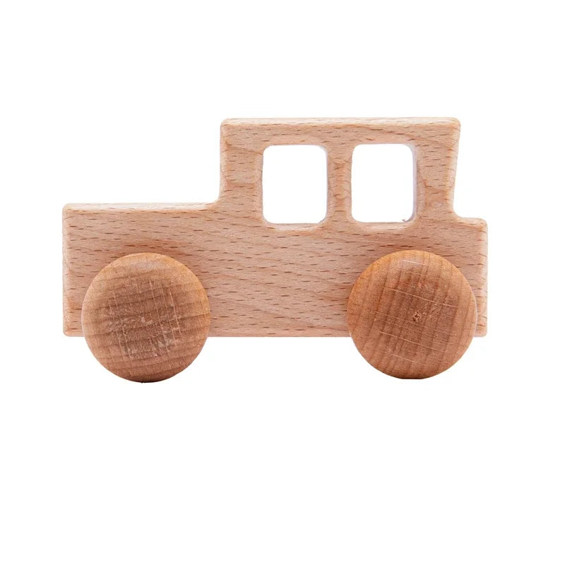 Baby BPA Free Silicone Car Ambulance Toys Wooden Cartoon Bus Teether Educational Montessori Toys For Children Teething Baby Toys