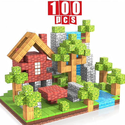 100pcs Magnetic Blocks Mine World Magnetic construction set For Girl Children toys Age 3+ DIY Stem Montessori Sensory Toy