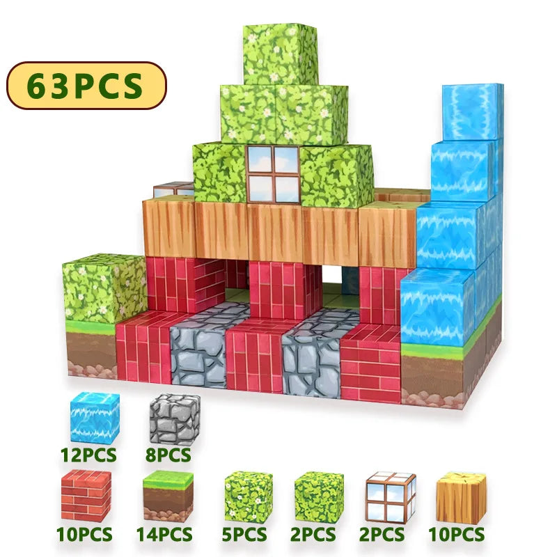 100pcs Magnetic Blocks Mine World Magnetic construction set For Girl Children toys Age 3+ DIY Stem Montessori Sensory Toy