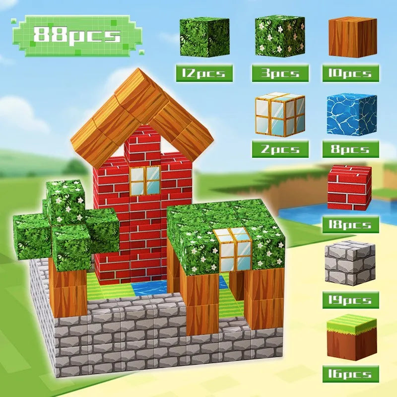 100pcs Magnetic Blocks Mine World Magnetic construction set For Girl Children toys Age 3+ DIY Stem Montessori Sensory Toy