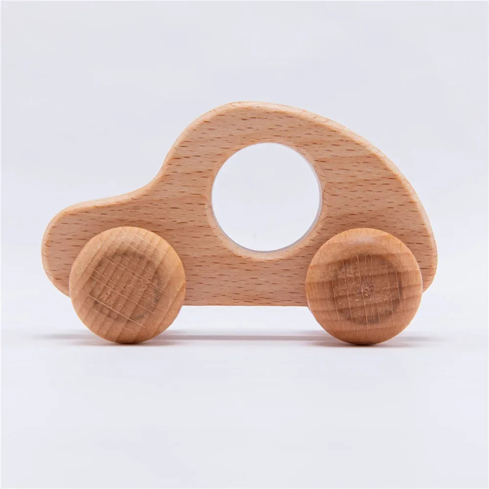 Baby BPA Free Silicone Car Ambulance Toys Wooden Cartoon Bus Teether Educational Montessori Toys For Children Teething Baby Toys