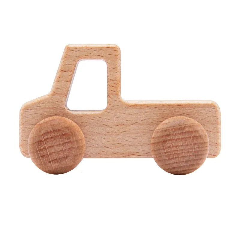 Baby BPA Free Silicone Car Ambulance Toys Wooden Cartoon Bus Teether Educational Montessori Toys For Children Teething Baby Toys