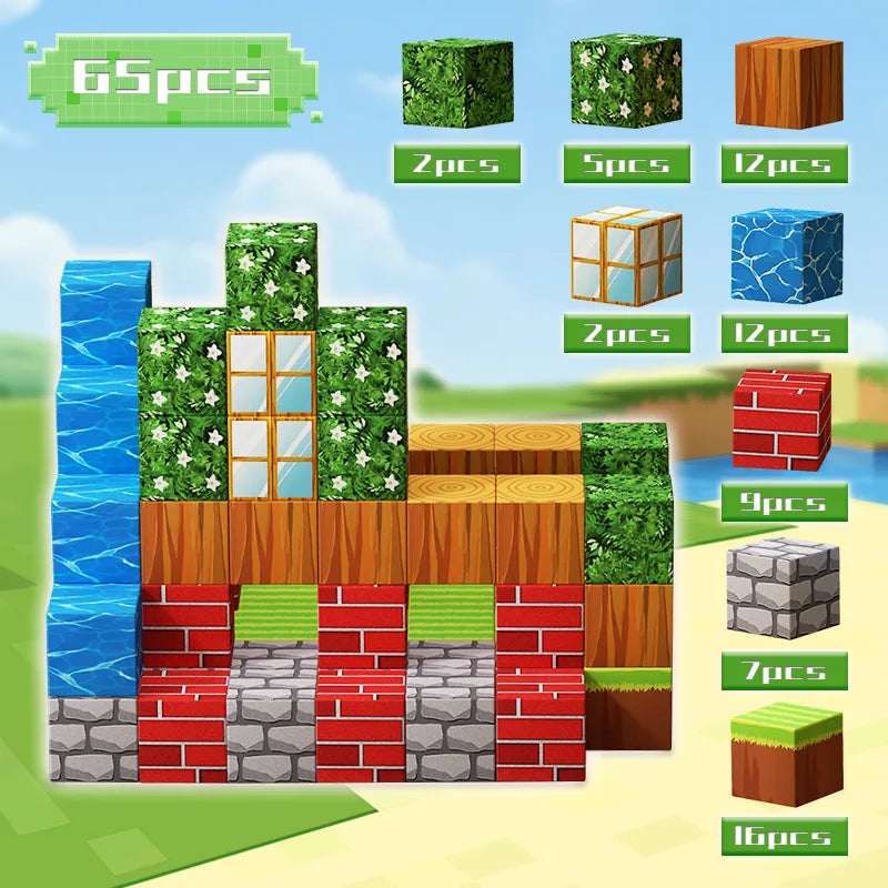 100pcs Magnetic Blocks Mine World Magnetic construction set For Girl Children toys Age 3+ DIY Stem Montessori Sensory Toy