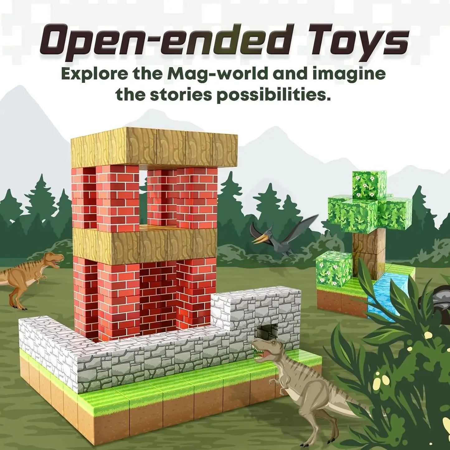 100pcs Magnetic Blocks Mine World Magnetic construction set For Girl Children toys Age 3+ DIY Stem Montessori Sensory Toy