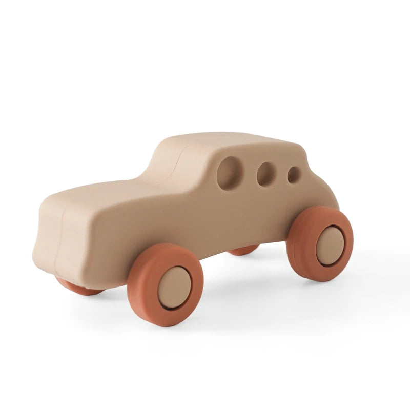 Baby BPA Free Silicone Car Ambulance Toys Wooden Cartoon Bus Teether Educational Montessori Toys For Children Teething Baby Toys