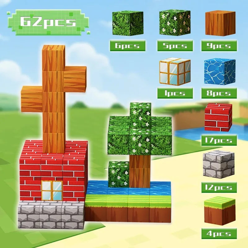 100pcs Magnetic Blocks Mine World Magnetic construction set For Girl Children toys Age 3+ DIY Stem Montessori Sensory Toy