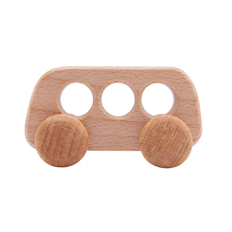 Baby BPA Free Silicone Car Ambulance Toys Wooden Cartoon Bus Teether Educational Montessori Toys For Children Teething Baby Toys
