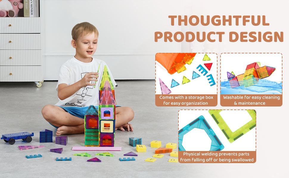SucceBuy 121PCS Magnetic Building Blocks Set Construction Puzzle Magnetic Sheet Tiles Boys Girls Children Montessori Toys Gifts